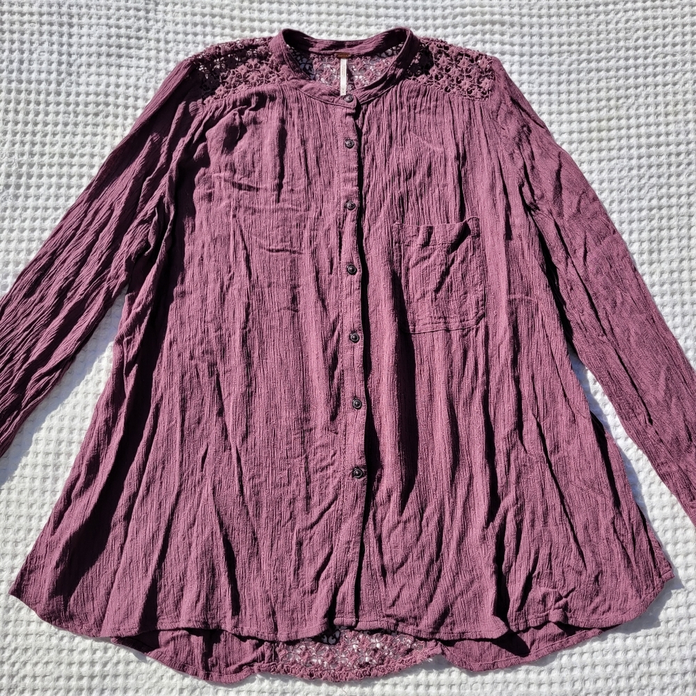 Free People Mauve Long Sleeve Button Up Blouse Medium